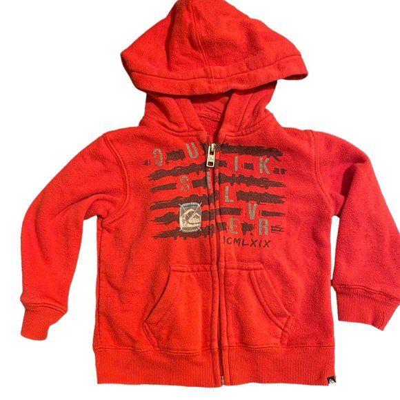 Quicksilver Boy's Red zip up hoodie sweatshirt sz 18M - Picture 1 of 5